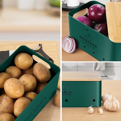 Kitchen Vegetable Storage Set of 3, Metal Onion Garlic Potato Storage Set, Kitchen Canisters Vegetable Keeper Containers
