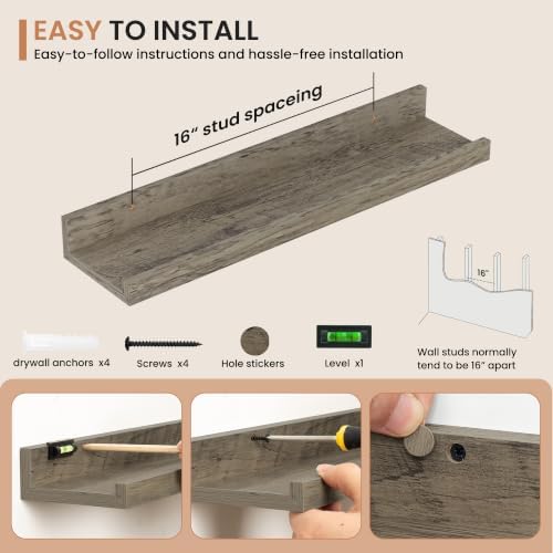 Dreamland Picture Ledge Shelf for Wall, Floating Shelves Set of 2,20 inch Long Floating Shelves with Lip for Living Room