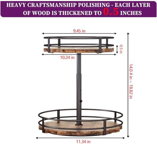 Heavy-Duty 2-Tier Lazy Susan Organizer, Adjustable to Different Heights, Countertop Spice Rack, Upgraded Thickened Woode
