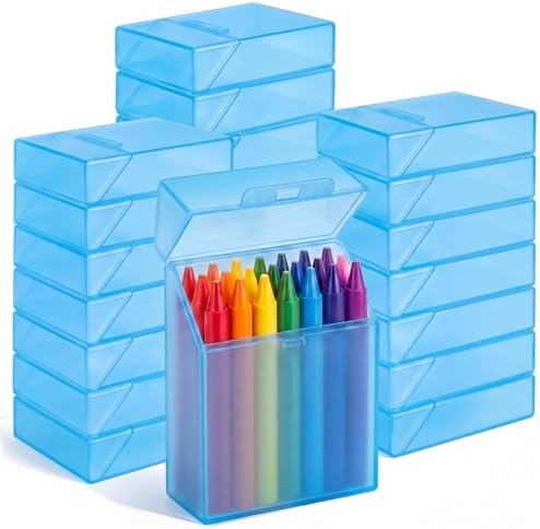 Clabby 24 Pcs Clear Plastic Crayon Boxes Hold 24 Count, Blue