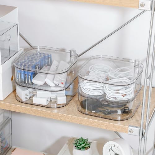 Large Cord Organizer Box with Lid, Clear, 2-Tiers, Rotating