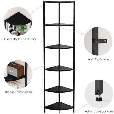 6 Tier Corner Shelf, Tall Corner Shelves Stand Ladder Shelf Bookshelf