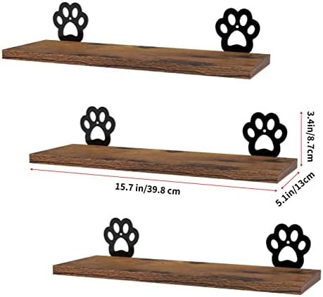 Lavezee Paw Prints Wall Decor Floating Shelves Set of 3, Cute Rustic Wooden Shelf Decorative Living Room, Bedroom, Bathr