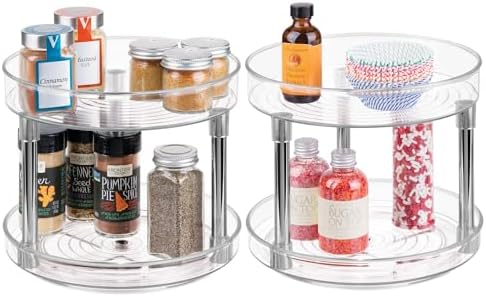 iDesign 9-Inch Plastic 2-Tier Lazy Susan Turntable, Set of 2, Clear/Chrome