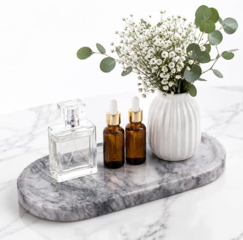Calcatta Pink Marble Vanity Tray for Bathroom Counter, 10"x5" Decorative Tray for Perfume, Candles, Stone Jewelry Dish T