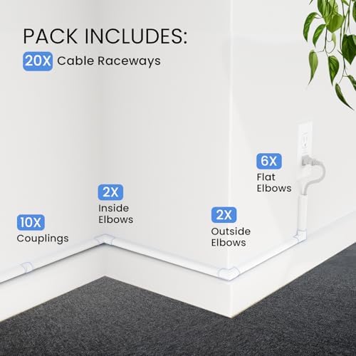 EVEO Cable Hider - 300” One-Cord Cable Raceway Wire Hider for Cable Concealer Cord Hider Cord Cover Wall Cable Hider. Wi
