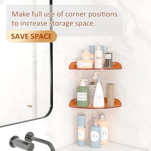 Sezanrpt 7x7 Inch Corner Shelf Wall Mount Set of 2, Orange Acrylic Corner Floating Shelves, Corner Wall Organizer Shelf 