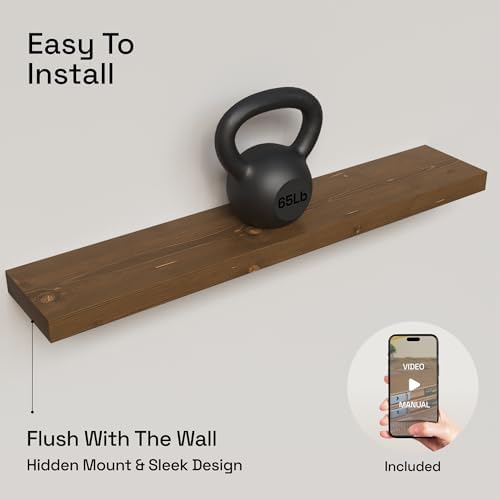Solid Wood Floating Shelves for Wall 36 Inches Long, Walnut Wooden Shelf