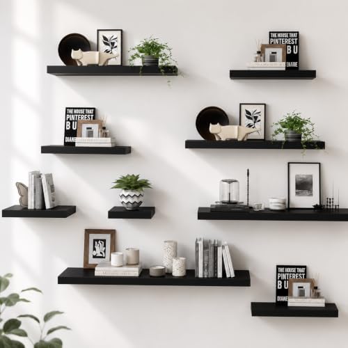 WELLAND 60 inch Black Mission Floating Shelves for Wall, Bathroom Wall Mount Shelves, Wood Modern Display Shelves, Book 