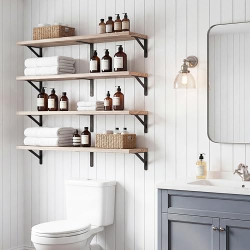 YGEOMER 35.4 in Floating Shelves for Wall, Light Carbonized Brown Set of 4