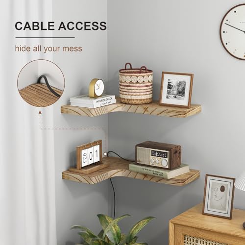 fuqing Floating Corner Shelves, Wall Shelf Set of 3, Shelves for Wall Storage, Solid Wood Shelves for Storage, Wall Moun