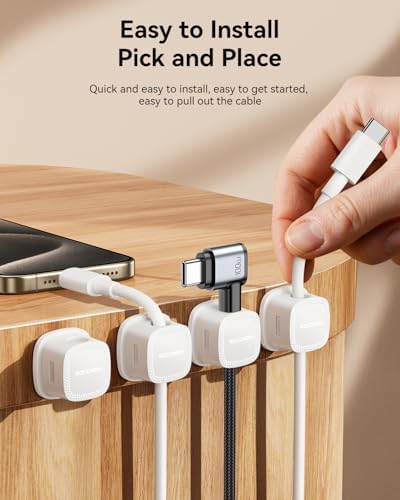 Rocoren 30‑Pack Magnetic 1s‑Lock Adhesive Cable Clips Cord Organizer