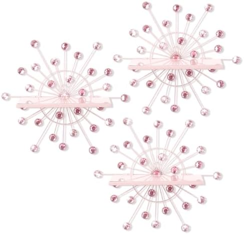 Yaocom 3 Pcs Bling Crystal Floating Shelves Metal Starbursts Wall Decor Folding Shelf Pink Corner Shelves Hanging Wall M