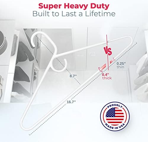 Super Heavy Duty Clothes Hangers 60 Pack – Made in the USA - 10lb Capacity, Thick Plastic Hangers for Pants, Coats, Jackets, Jeans and Adult Clothing – Blue