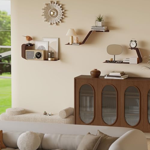 Sttoraboks Floating Wall Shelves Set of 3, Metal Mounted Shelf with Unique Design, Bookshelf for Storage & Display in Ba