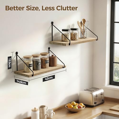 Afuly Rustic Floating Shelves for Wall, Wood Shelf with Brackets, Set of 2