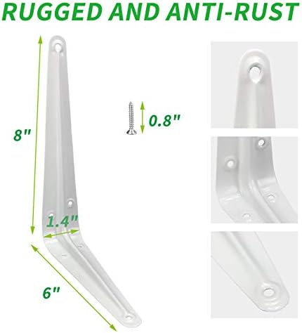 Shelf Brackets 8 Inch Heavy Duty White L Bracket for Shelves