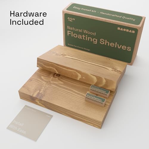 Natural Wood Floating Shelves for Wall 12 Inch Oak, Small Wooden Shelf