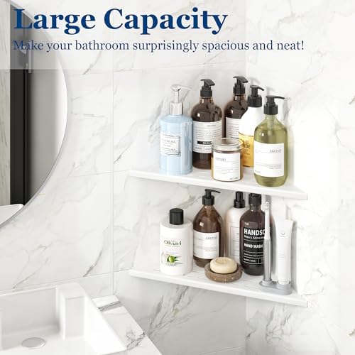 Qeke 12" Corner Shower Shelves 304 Stainless Steel, Matte White, 2 Pack