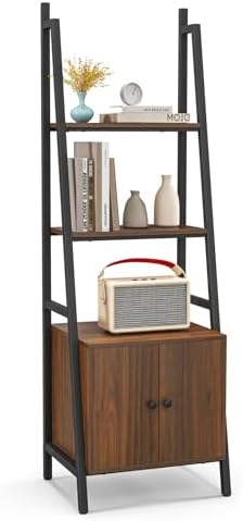 Tangkula 4-Tier Ladder Shelf, Industrial Bookshelf with Cabinet