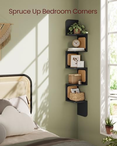 VASAGLE 5-Tier Corner Shelf, Wall Mounted Floating Shelf, Boho Wall Decor