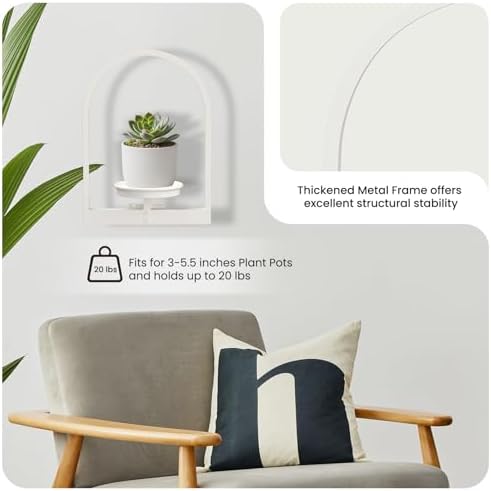 Floating Shelves for Wall Plant Stand Indoor Set of 2, White Wall Plant Holder - Premium Metal Hanging Plant Holder for 