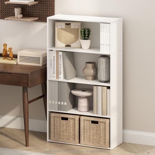 Furinno Simple Book Shelf, 4-Tier Bookshelf, Bookcase with Open Shelf, 9.4 x 23.6 x 41.7, for Living Room, Bedroom, Home