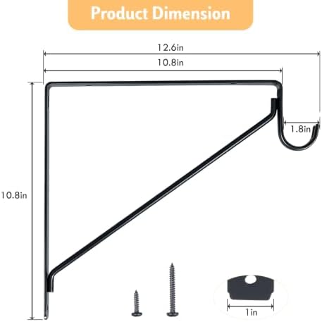 Closet Rod Brackets 10.8 in, 10 Pack Closet Shelf Brackets, Black
