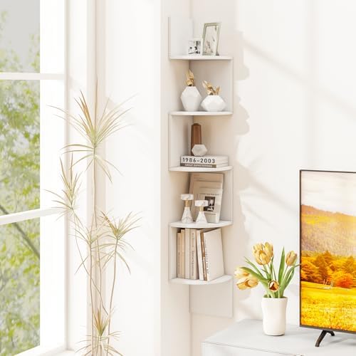 Tangkula 50''H Corner Shelf Wall Mount, 5-Tier Wooden Storage Organizer