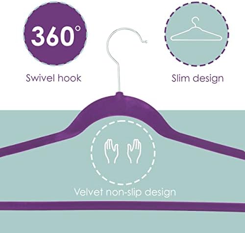 Sunbeam Slip-Proof Snag-Free Ultra Slim Velvet Hanger with Rotating Steel Hook (Pack of 10) (PURPLE)