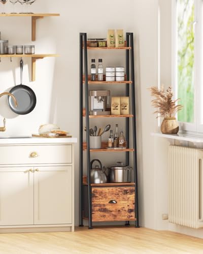 Furologee Bookshelf Set of 2, 6 Tier Ladder Shelf with Drawer