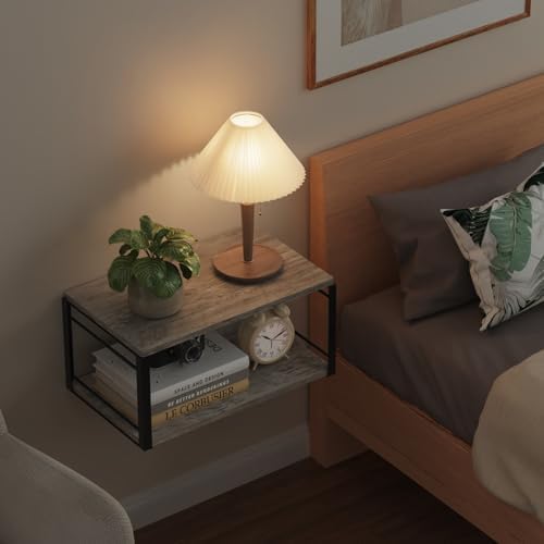 Floating Nightstand, Wood Bedside Shelf Wall Mounted Nightstand, Floating Bedside Table Wall Shelf for Bedroom, Living R