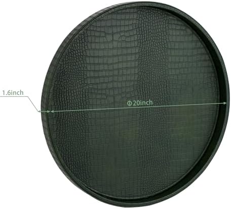HofferRuffer Round Serving Tray 20'', Elegant Faux Leather Circle Ottoman Table Tray, Serve Tea Coffee Breakfast in Bedr