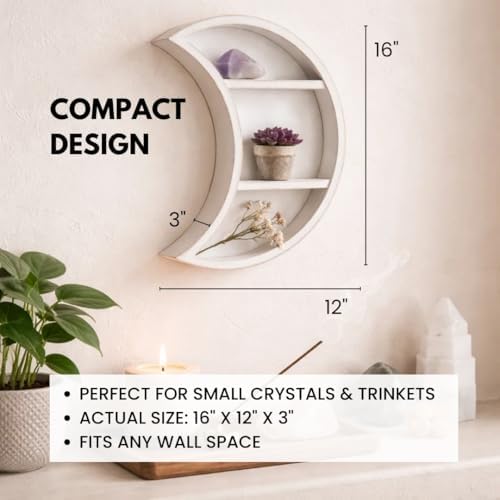 LABEND HOME Moon Shaped Shelf for Crystals - Crescent Moon Shelf Wall Mounted - Half Moon Shelf for Crystal Display, Sto