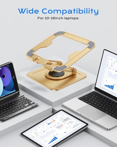 LOXP Adjustable Laptop Stand, Computer Stand with 360 Rotating Base, Ergonomic Laptop Riser Mount for Desk Foldable Prot