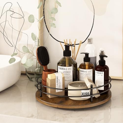 12" Lazy Susan Turntable Organizer,Round Wooden Lazy Susan Organization and Rotating Spice Rack for Dining Table,Pantry,