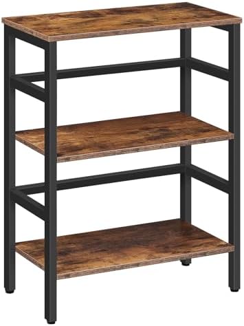 HOOBRO 3 Tier Bookshelf, 23.6" L Industrial Bookcase, Record Storage Rack with Side Fence, Storage Shelf with Metal Fram
