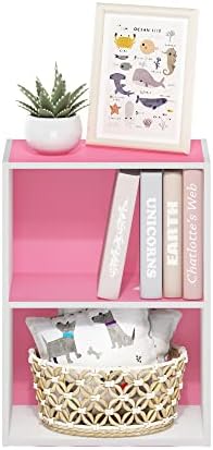 Furinno LUDER 2-Tier Book Shelf, Open Shelves Bookshelf, Pink/White