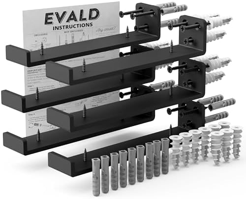 EVALD Floating Shelf Brackets w/ Lip | Hidden Black Carbon Steel Brackets for 8-inch Board (7 2/7" True Size) Kitchen, N