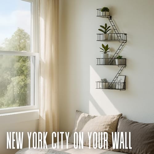 Fire Escape Shelf, 3.5 Tier Floating Ladder Shelf for Wall Decor & Storage