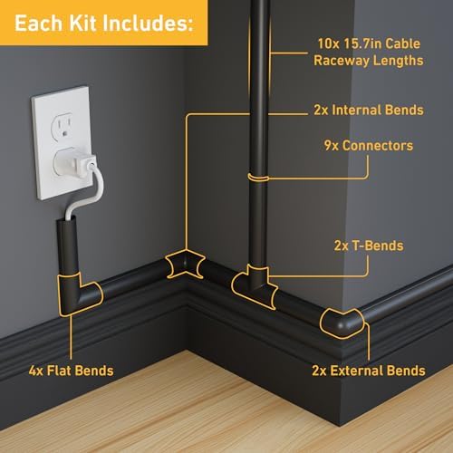 D-Line 157in Cord Cover Kit, Self-Adhesive Wire Hiders, Cable Raceway to Hide Wires on Wall, Electrical Cable Management