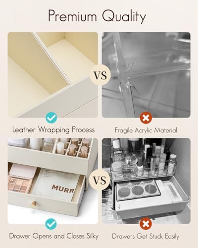 VLANDO 2-Layer Makeup Organizer with Drawers for Vanity,Beige