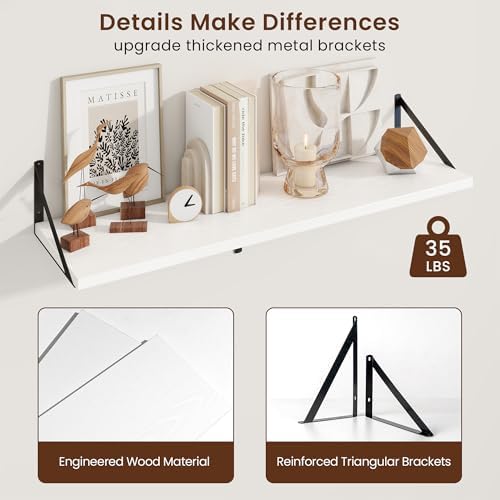 Axeman Deep Floating Shelves, 36'' x 10'' White Wall Shelves Set of 2