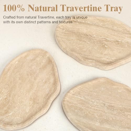Natural Travertine Vanity Tray - Decorative Stone Marble Tray for Bathroom Countertop, Elegant Organizer for Home Decor,