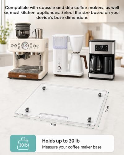 Appliance Slider – Sliding Tray for Coffee Maker, Clear Acrylic 13 x 14 In