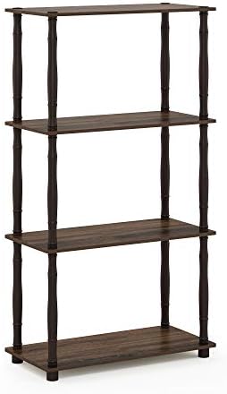 Furinno Turn-N-Tube 4-Tier Multipurpose Shelf Display Rack, Classic Tubes, Walnut/Brown