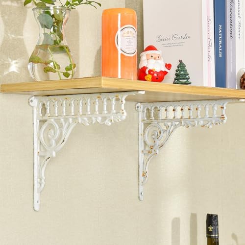 Sungmor 10.6 Inch Cast Iron Brackets for Shelves - 2 Pack Vintage White