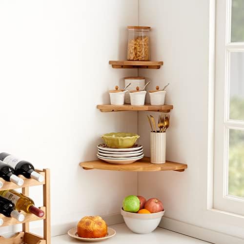Oak Corner Shelf 7 inches Natural Wood Floating Corner Shelves Round End Wall Mounted Display Shelf Corner Plant Stand f