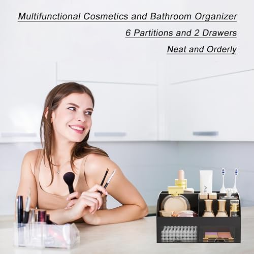 Makeup Organizer with 2 Drawers, Cosmetic Storage for Dresser Vanity and Bathroom Countertop,Make up organization and Sk