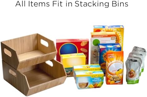 Mobilevision XL Versatile Bamboo Storage Bins for Pantry & Kitchen Cabinet Organizer Multi-Purpose / 2 Piece Stackable S